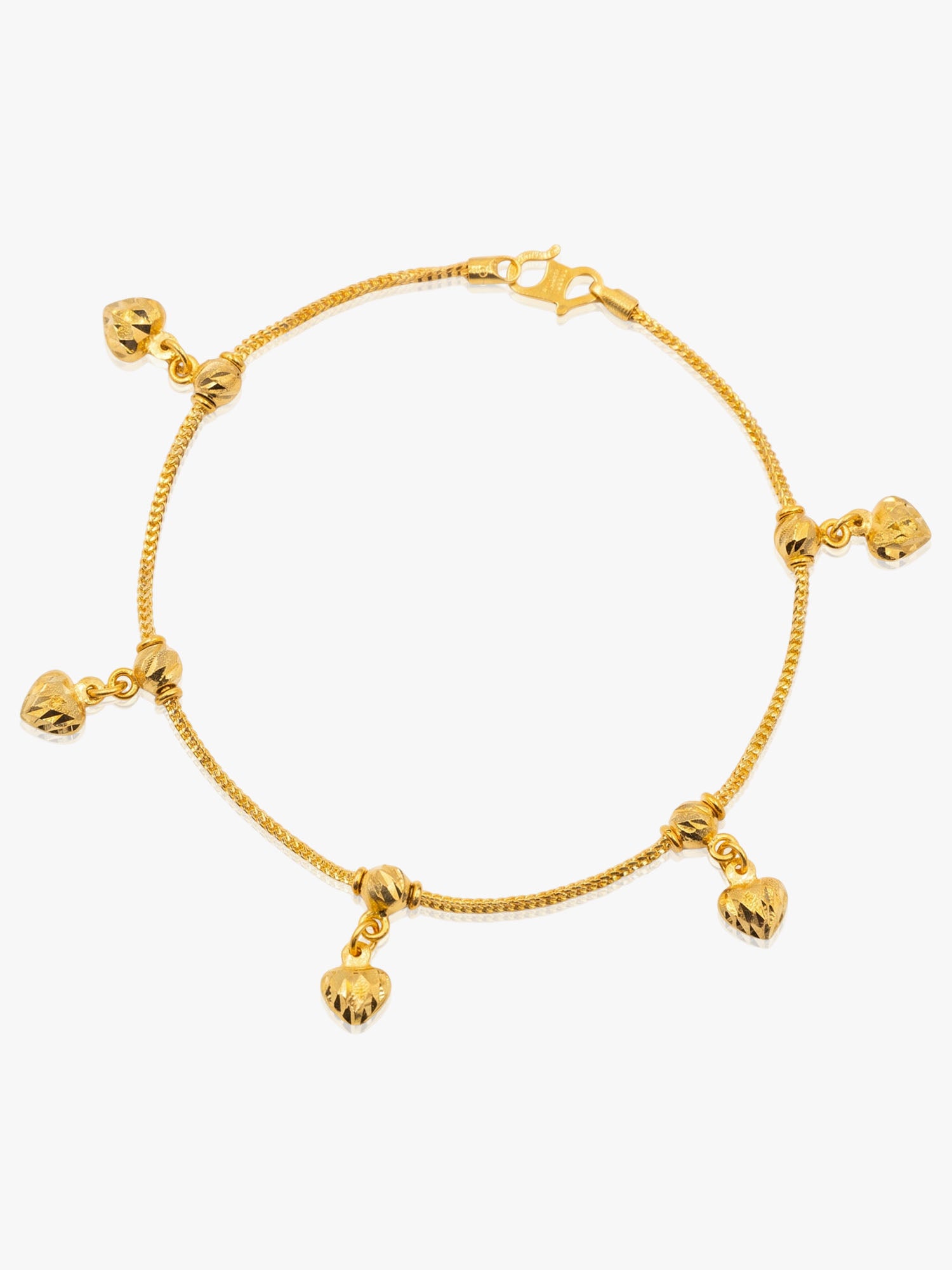 916 Gold Bracelet 5 Heart Dangling