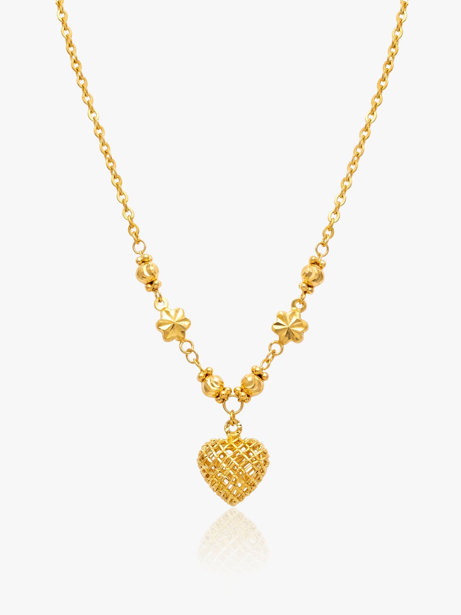 916 Gold Dangling Heart With Beads Chain