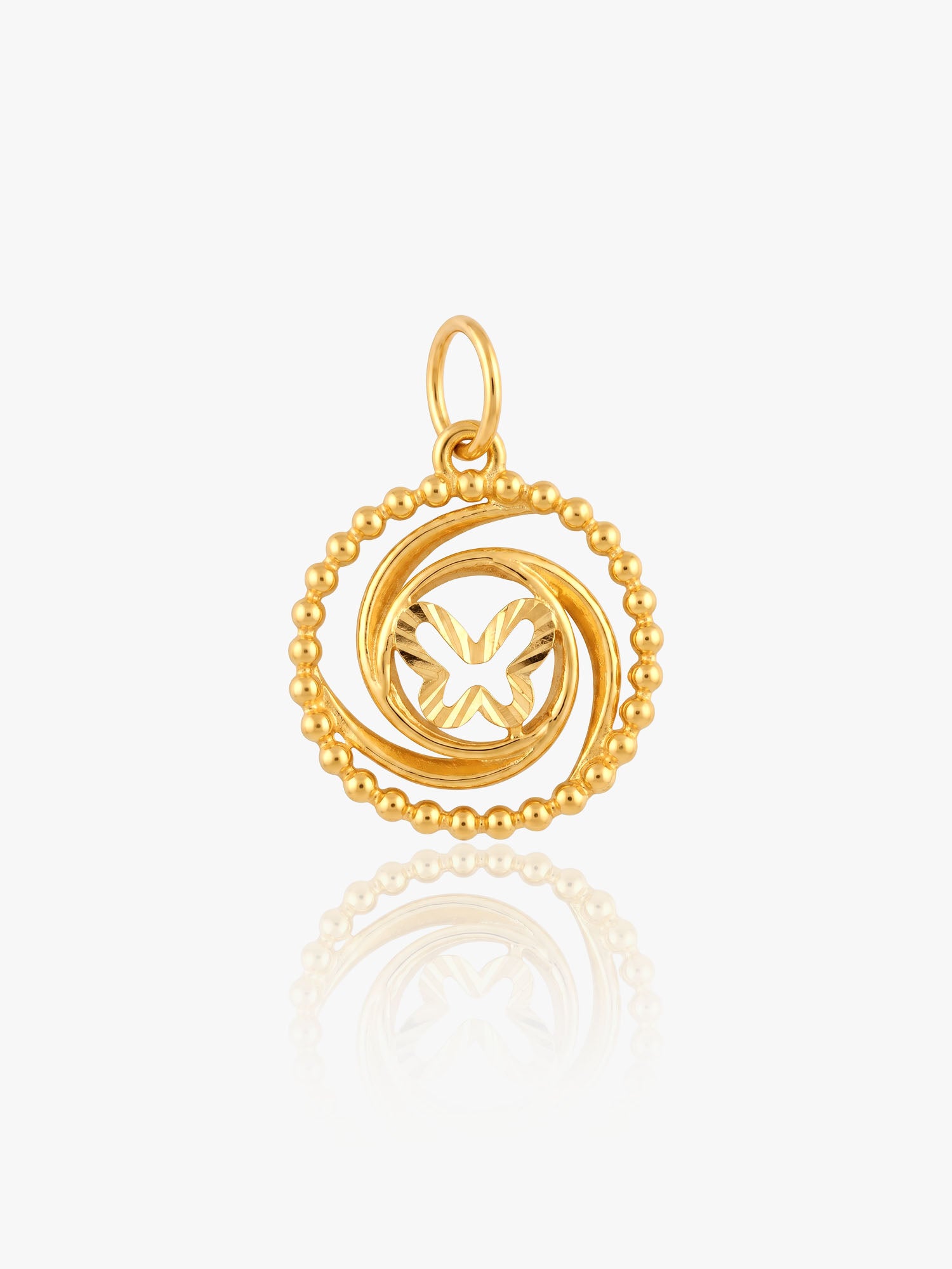 916 Gold Round Butterfly Pendant